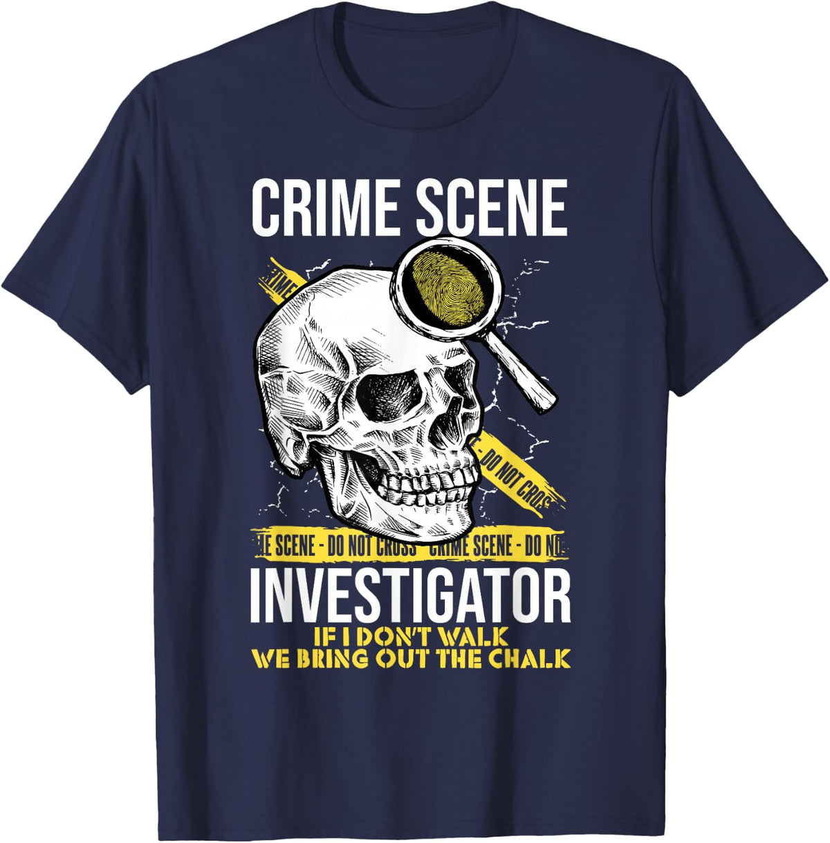 Crime Scene Investigator Skull & Tape True Crime T-Shirt - Navy Blue