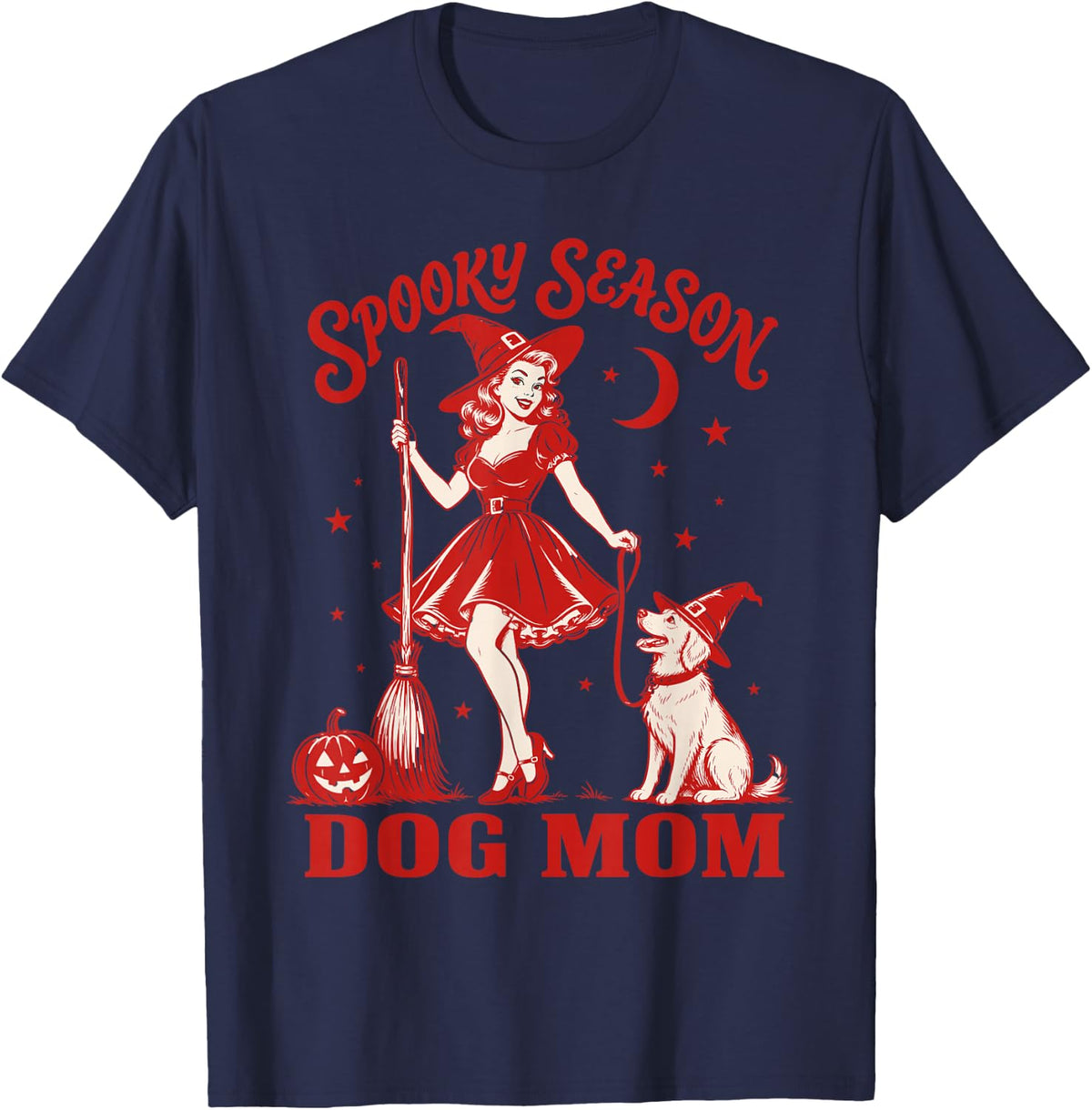 Spooky Season Dog Halloween Dog Mom Funny T-Shirt - Navy Blue