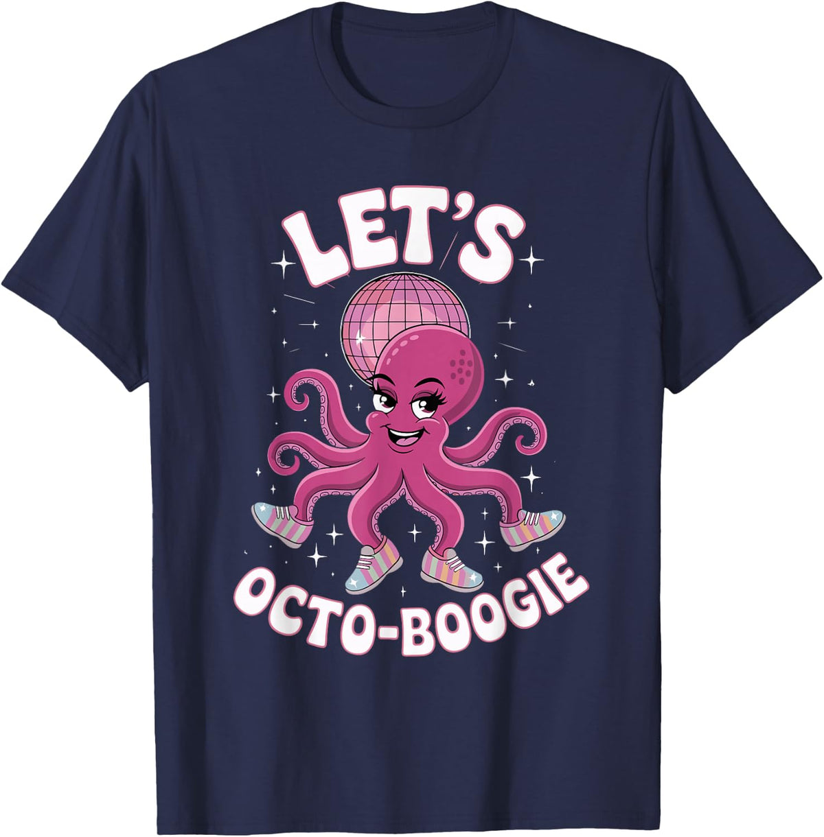 Lets Octo Boogie Retro Disco Octopus Dance Vibes T-Shirt - Navy Blue