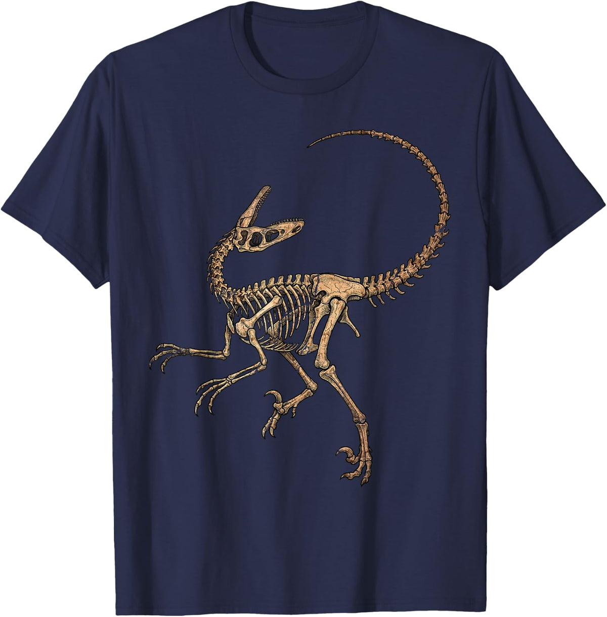 Velociraptor Dinosaur Skeleton Fossil Bones Paleontology T-Shirt - Navy Blue