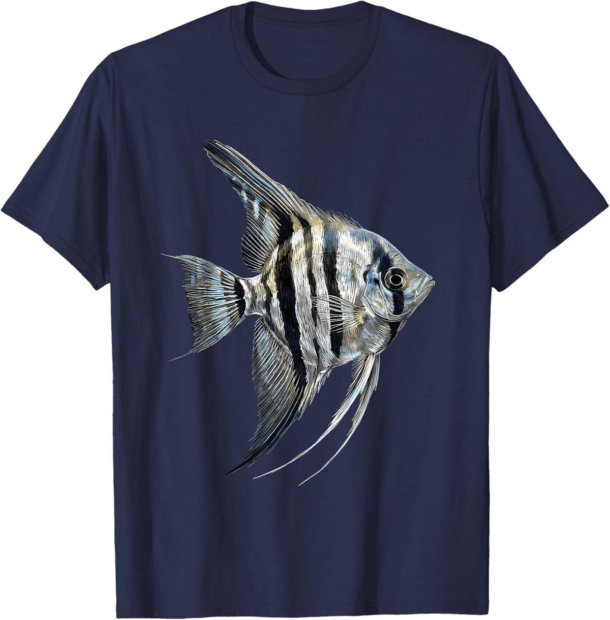 Angelfish Pterophyllum Freshwater Aquarium Fishkeeper T-Shirt - Navy Blue