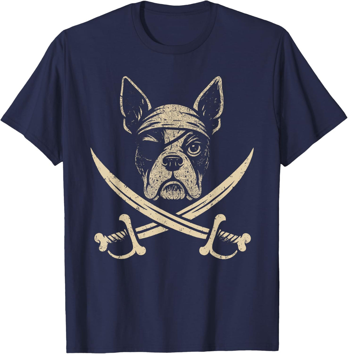 Vintage Pirate Boston Terrier Crossbones Dog Lover T-Shirt - Navy Blue