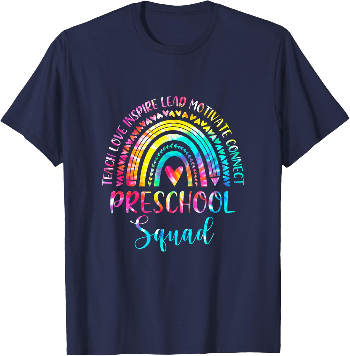 Preschool Teacher Squad Tie Dye Rainbow Back To School T-Shirt - Navy Blue