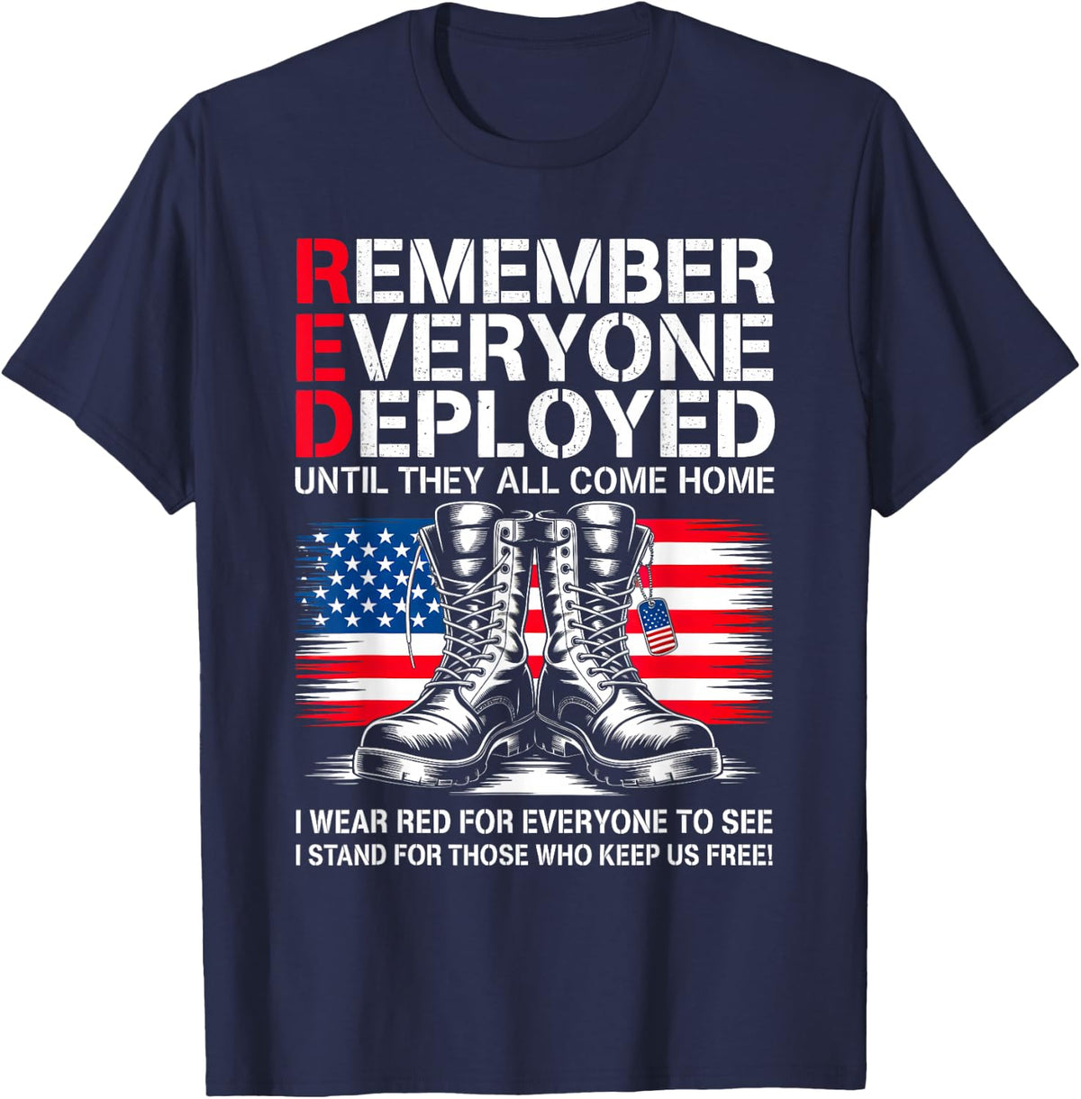 R.E.D Friday Military Remember Everyone Deployed US Flag T-Shirt - Navy Blue