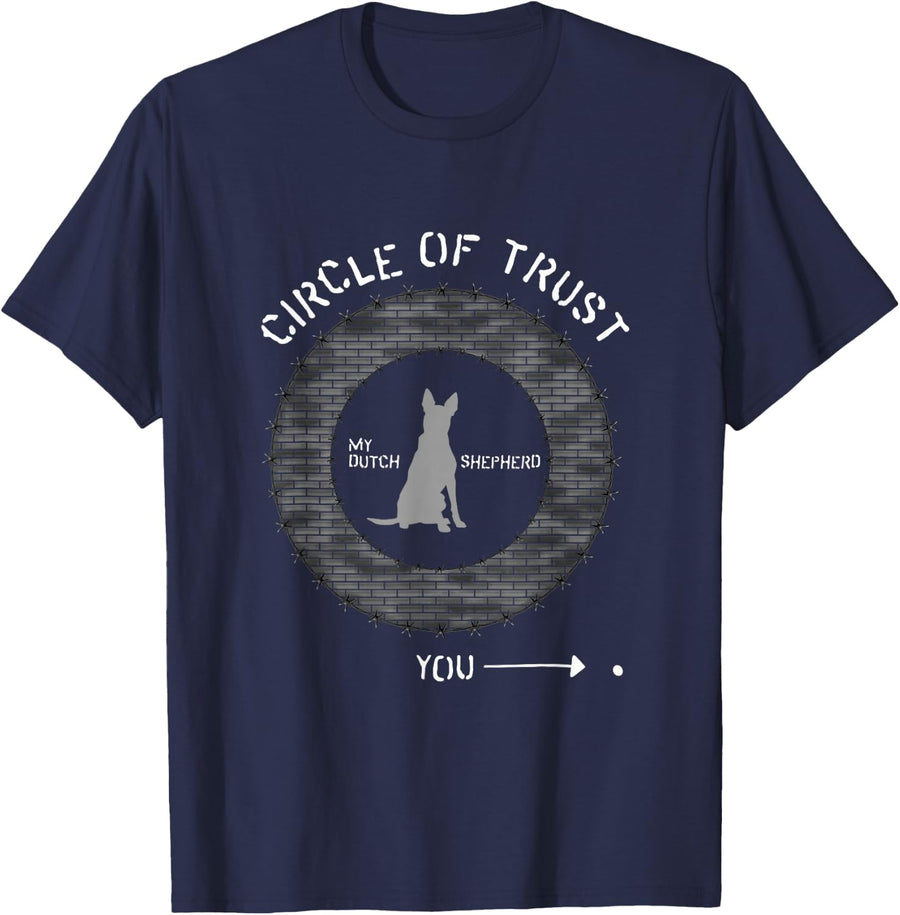 Funny Dutch Shepherd Circle of Trust Brick and Barbwire T-Shirt - Navy Blue