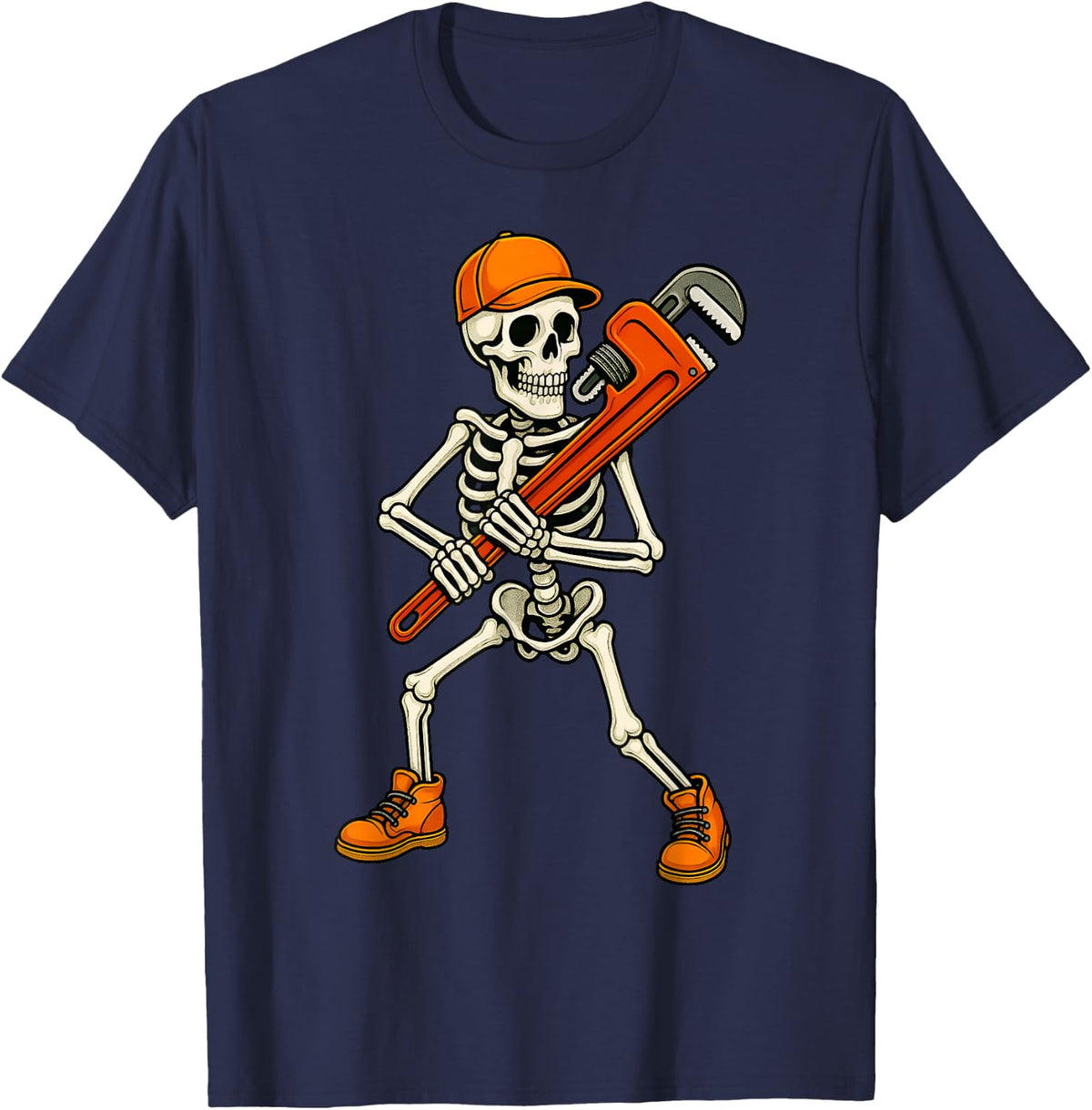 Skeleton Plumber Halloween Pipe Fitter T-Shirt - Navy Blue