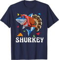 Boy Thanksgiving Shark Lover Cute Boys Turkey Day Funny Kids T-Shirt - Navy Blue