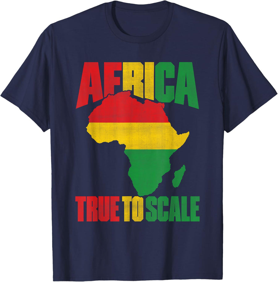 Africa True to Scale Equal Earth Map Black History Month T-Shirt - Navy Blue