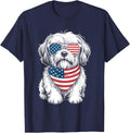 Lhasa Apso Dog USA Flag Sunglasses Patriotic 4th of July T-Shirt - Navy Blue