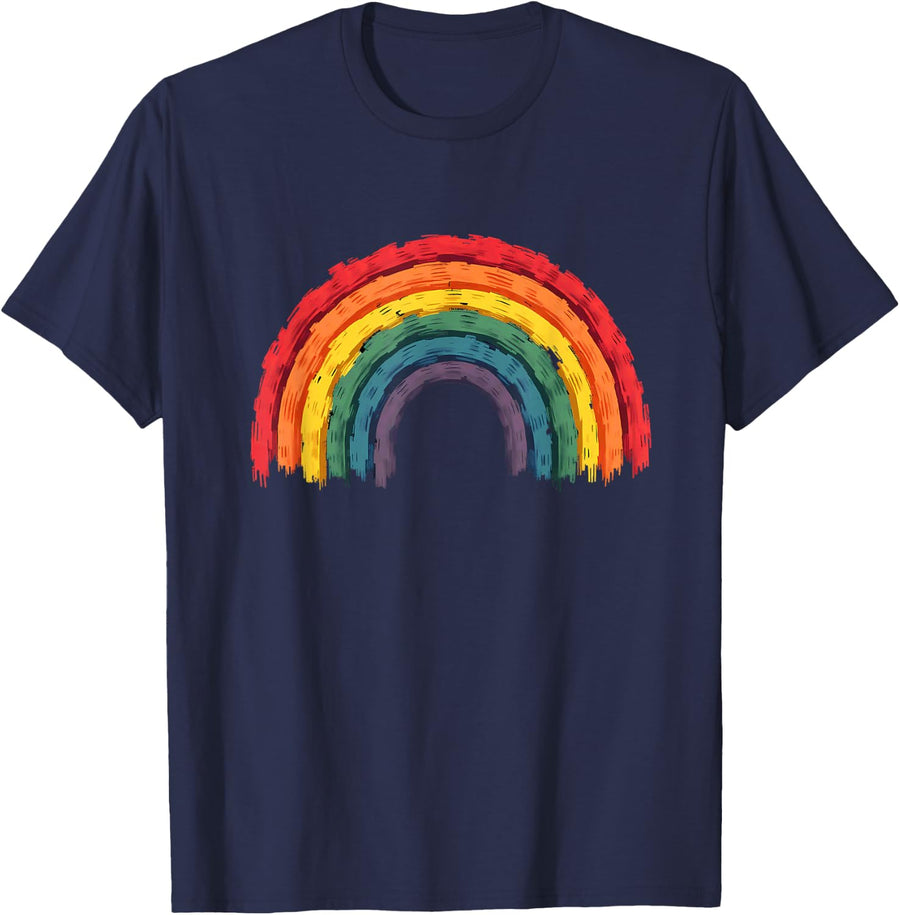 Retro Rainbow Pride LGBT T-Shirt - Navy Blue