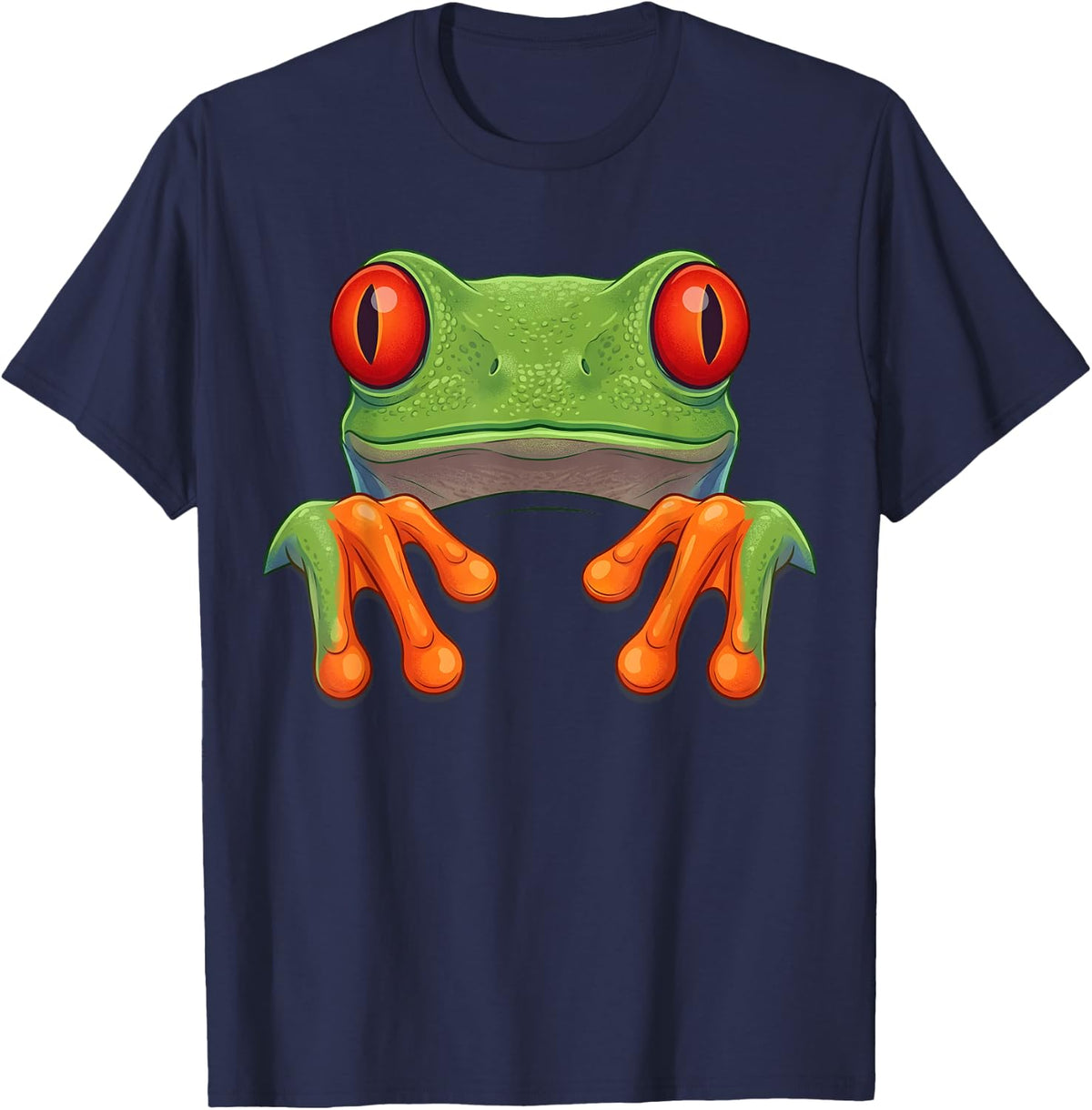 Red Eyed Tree Frog Peeking Tropical Rainforest T-Shirt - Navy Blue