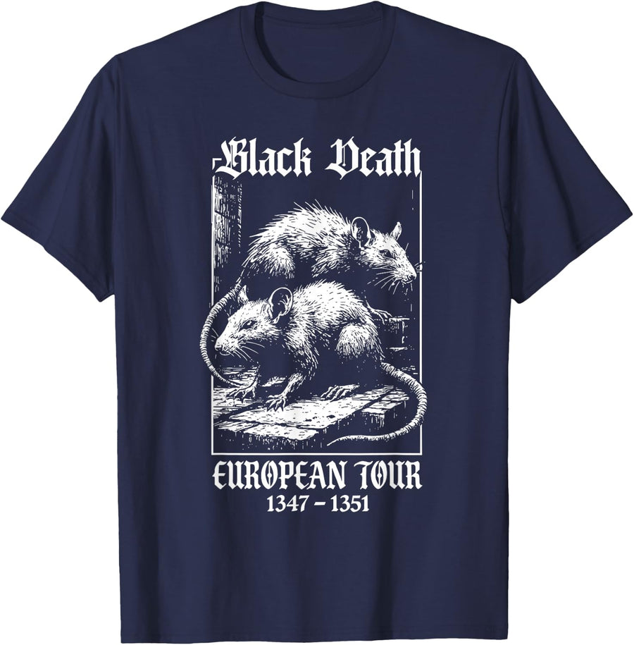 Retro Black Death European Tour Plague Rat Medieval History T-Shirt - Navy Blue