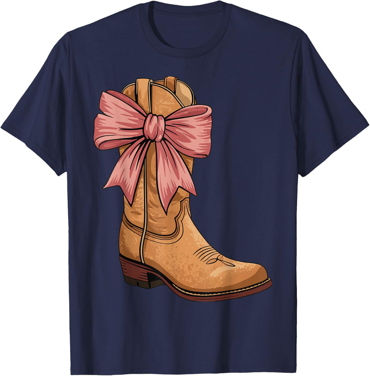 Cowboy Boots Pink Coquette Line Dancing T-Shirt - Navy Blue