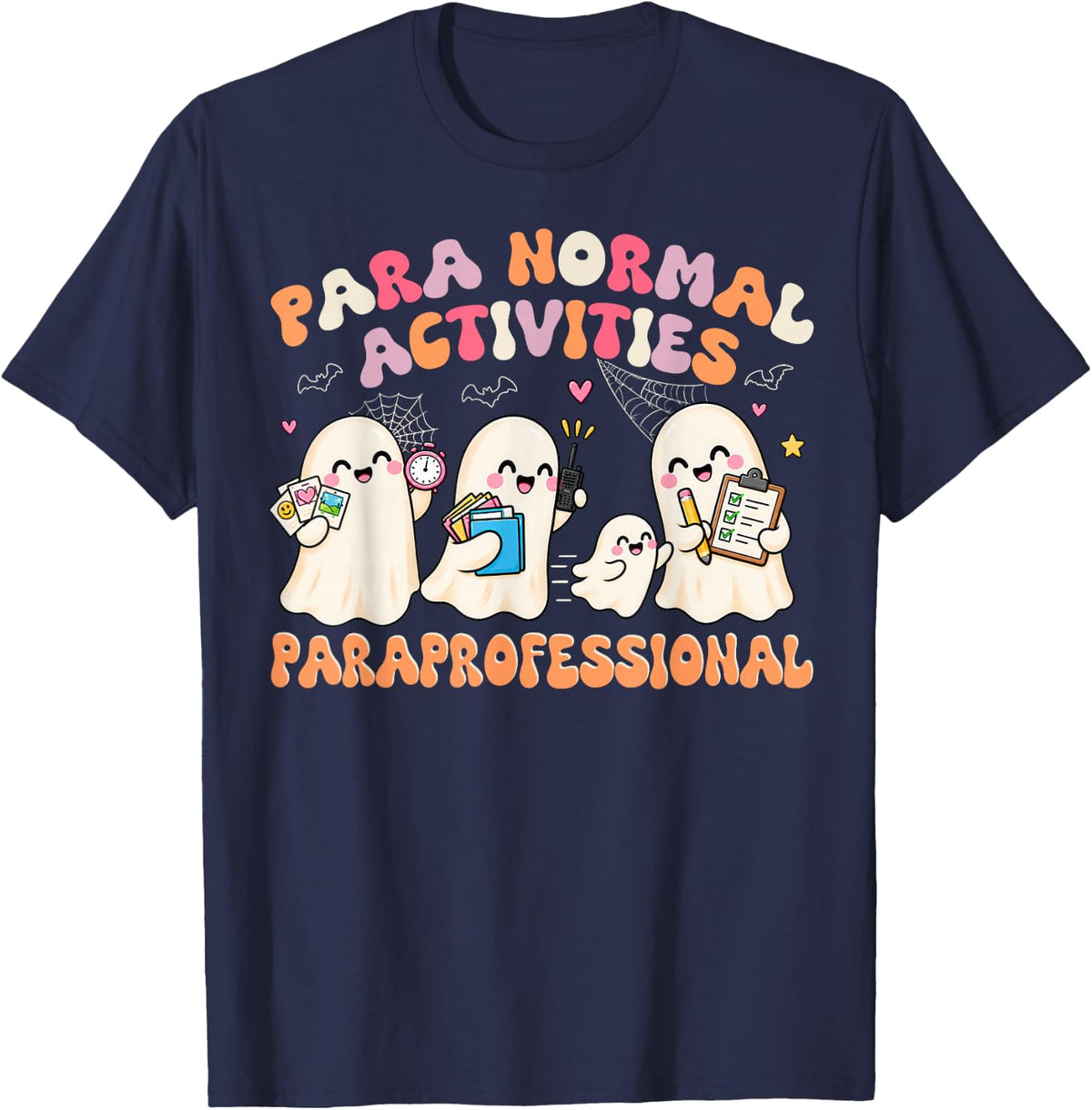 Paraprofessional para Normal Activities Halloween Ghost T-Shirt - Navy Blue
