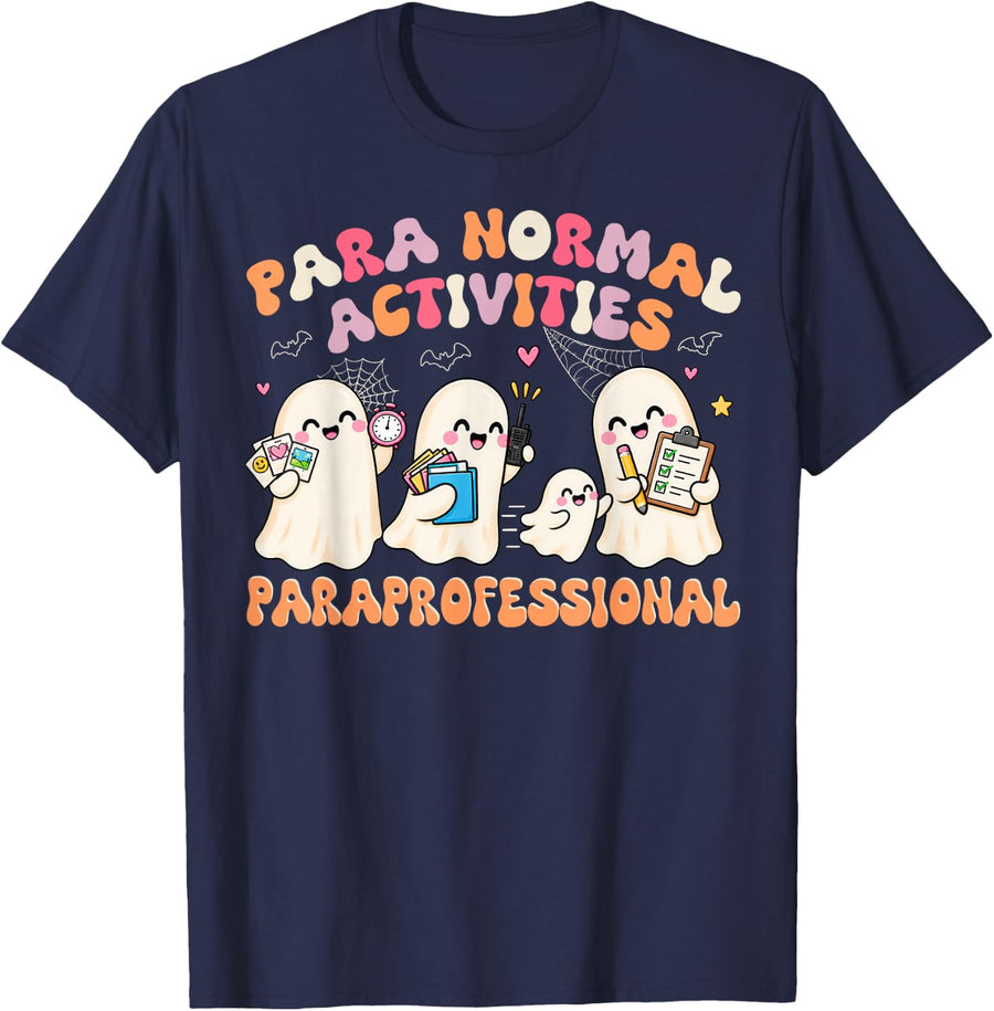 Paraprofessional para Normal Activities Halloween Ghost T-Shirt - Navy Blue