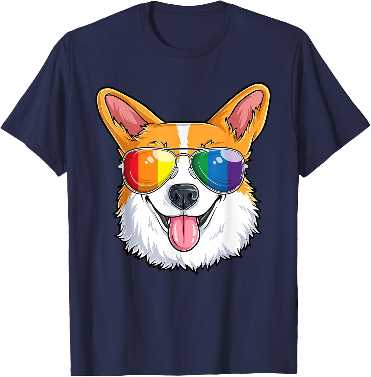 Corgi LGBTQ Pembroke Welsh Corgi Dog Gay Pride Ally T-Shirt - Navy Blue