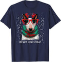 Bull Terrier Dog Christmas Santa Hat Scarf Festive Xmas T-Shirt - Navy Blue