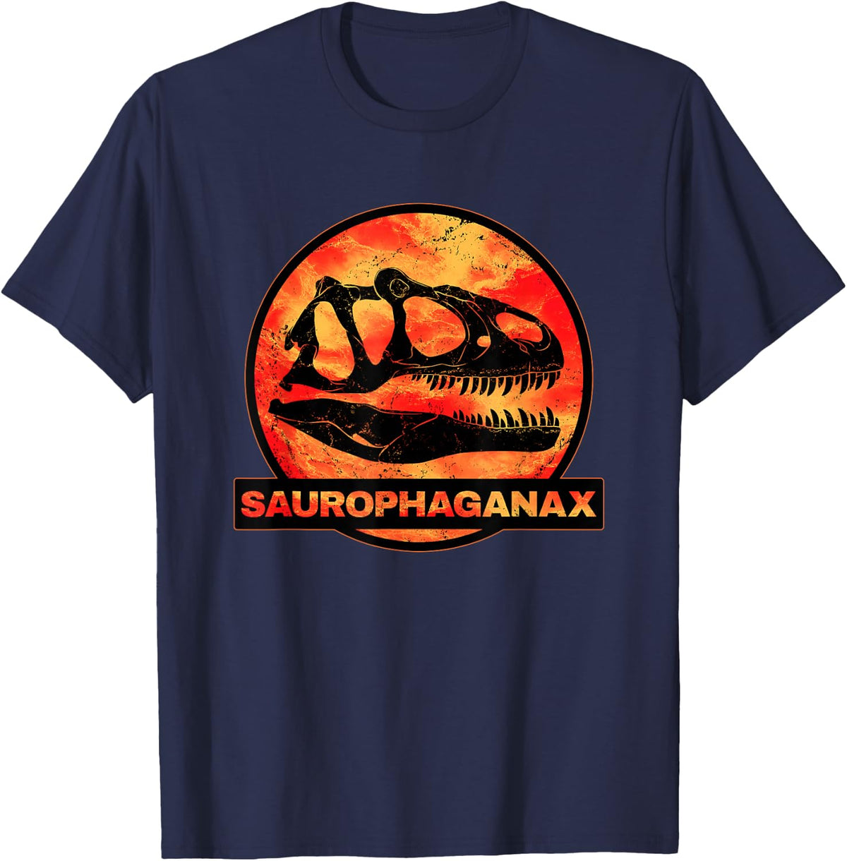 Saurophaganax Fossil Skull, Dinosaur T-Shirt - Navy Blue