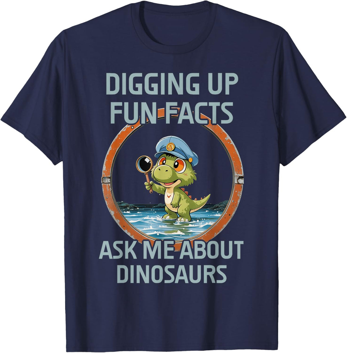 Digging Up Fun Facts Ask Me About Dinosaurs T-Shirt - Navy Blue