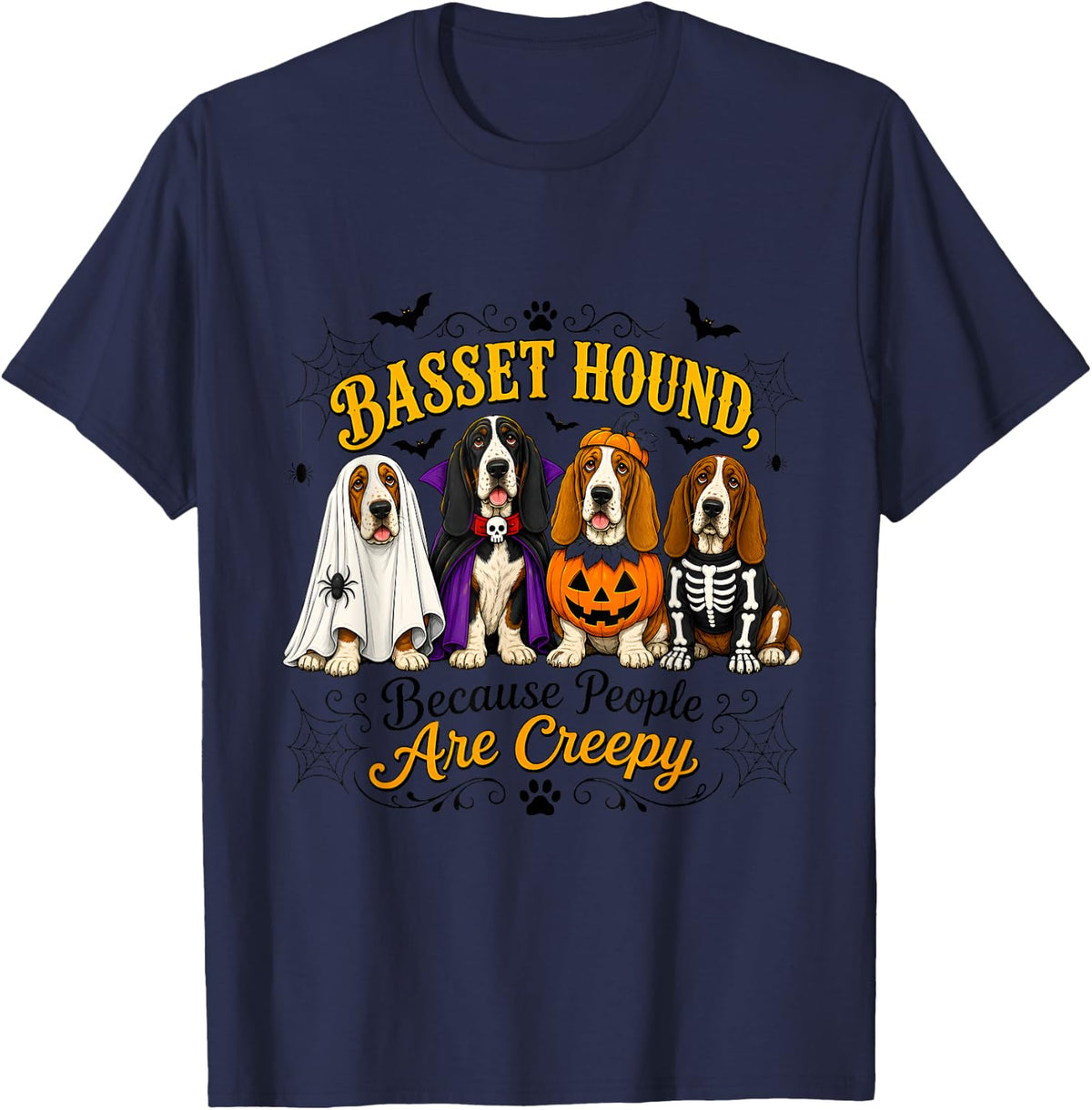 Basset Hound Halloween Costume Party T-Shirt - Navy Blue