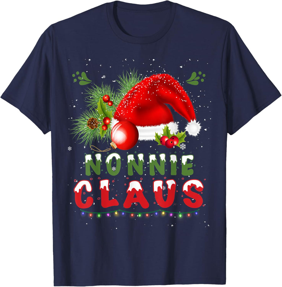 Nonnie Claus Christmas Pajama Family Matching Xmas T-Shirt - Navy Blue