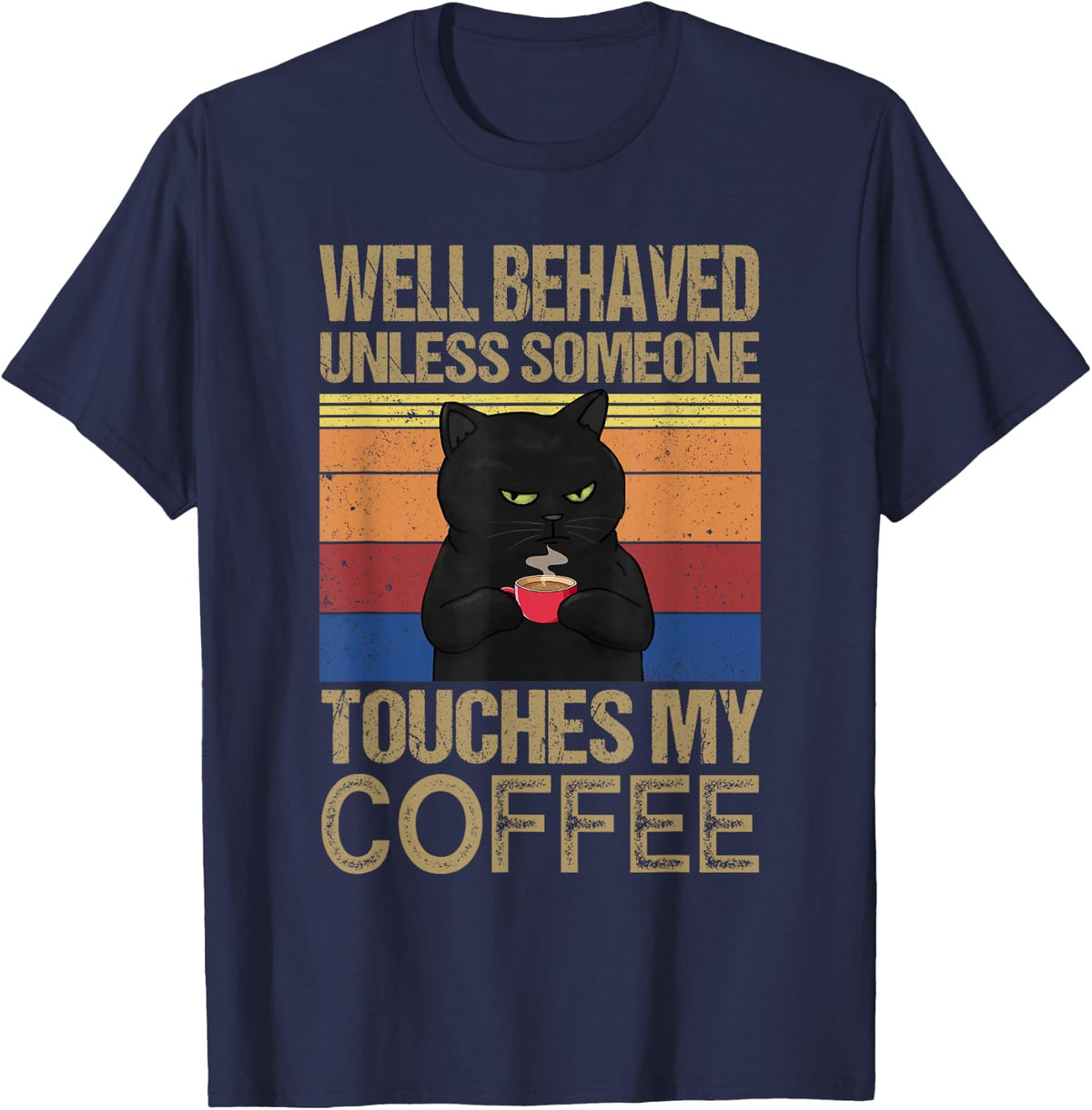 Funny coffee cat caffeine coffee lover T-Shirt - Navy Blue