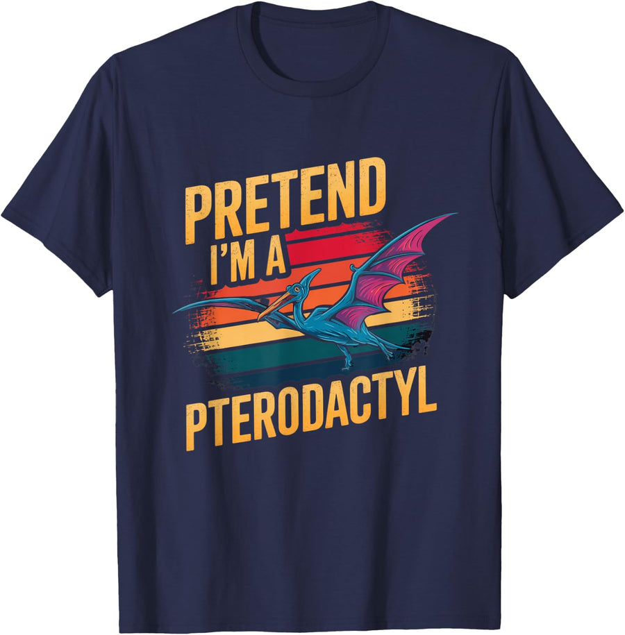 Pretend I'm Pterodactyl Funny Halloween Costume Dinosaur T-Shirt - Navy Blue