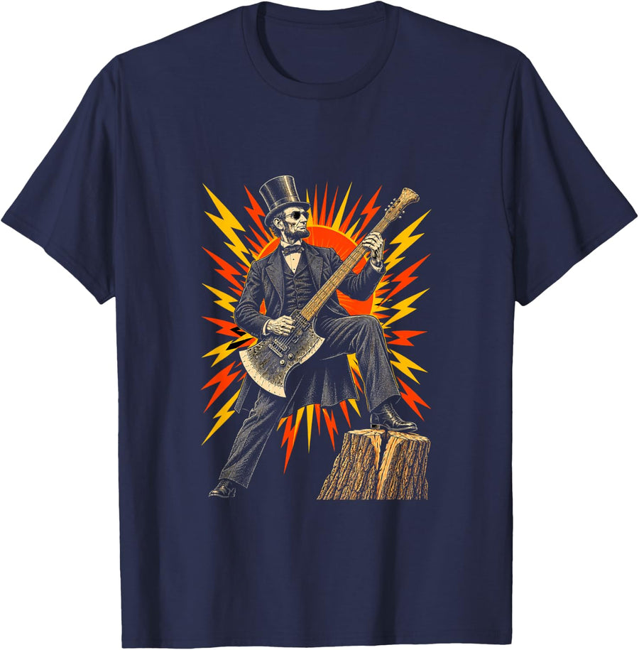 1860s Leader Playing Electric Guitar Funny History Rock T-Shirt - Navy Blue