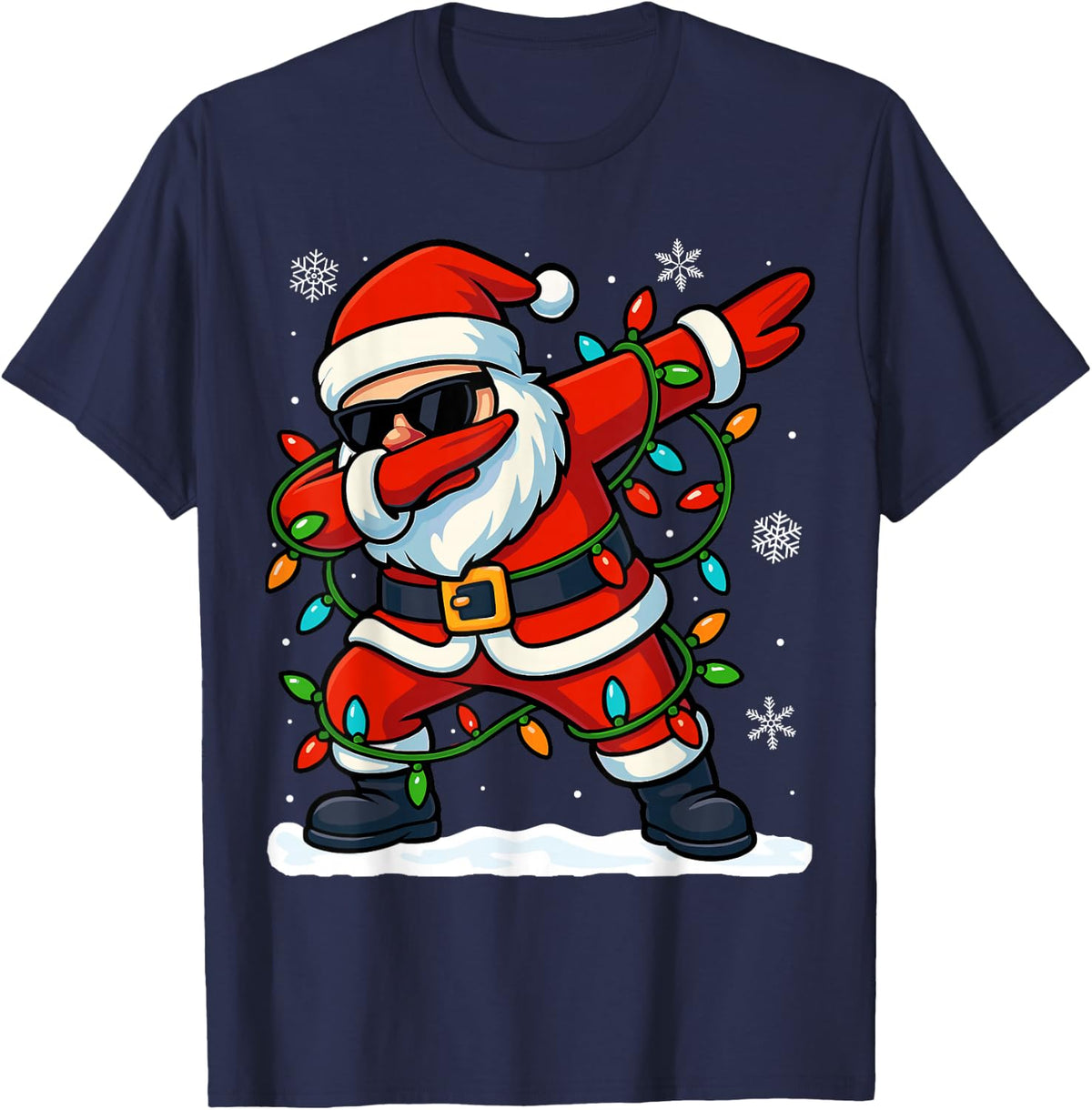 Dabbing Santa Christmas Girls Xmas Lights Boys Christmas T-Shirt - Navy Blue
