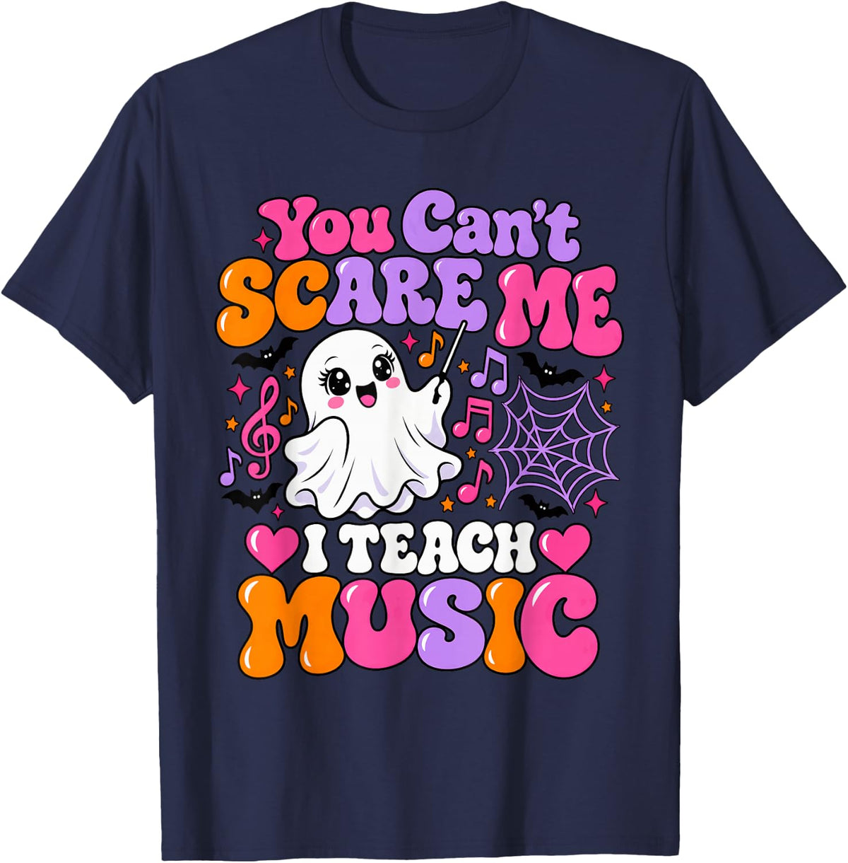 Music Teacher Orchestra Spooky Halloween Ghost Band T-Shirt - Navy Blue