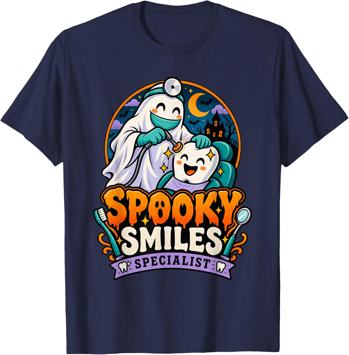 Spooky Smiles Specialist Halloween Dental T-Shirt - Navy Blue