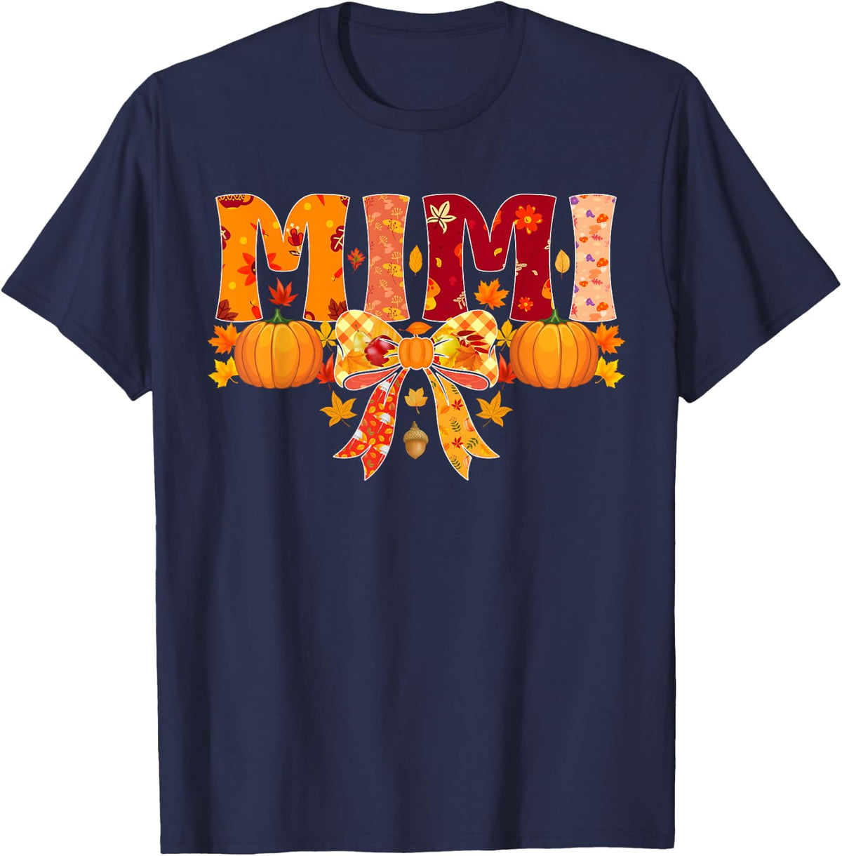 Mimi Pumpkin Funny Fall Autumn Thanksgiving Grandma T-Shirt - Navy Blue