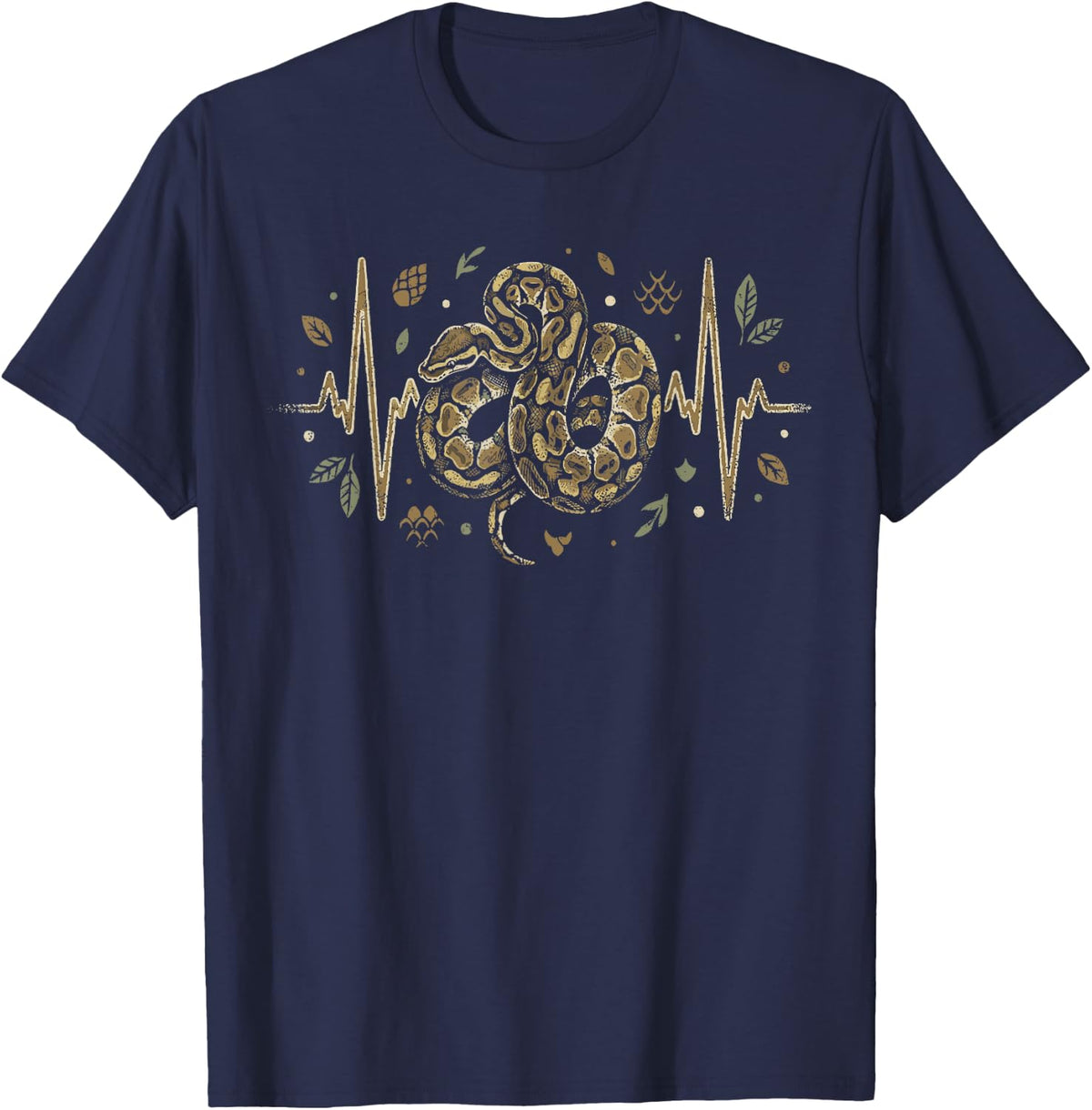 Ball Python Lover Heartbeat ECG Balls Reptile Keeper T-Shirt - Navy Blue
