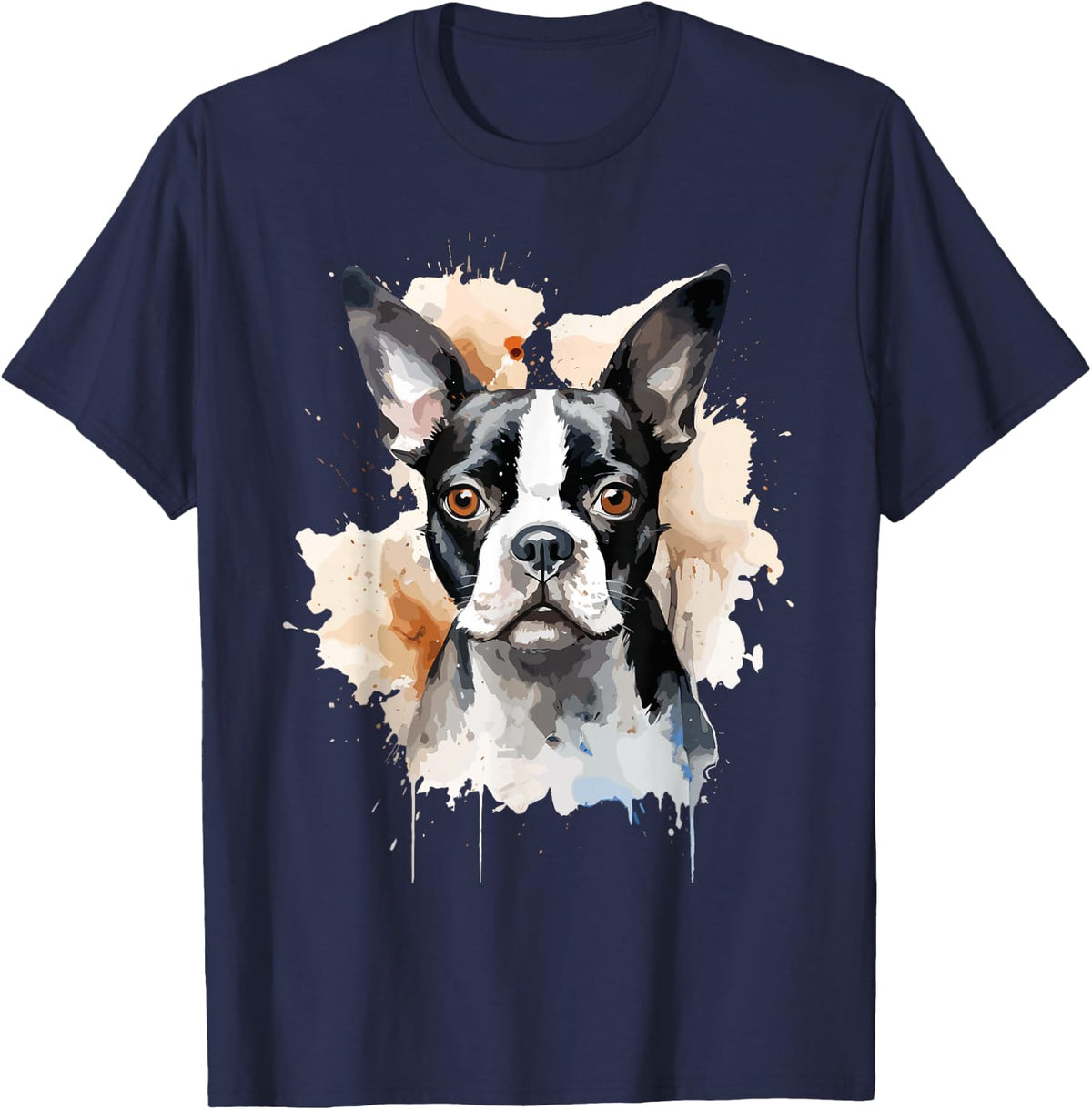 Boston Terrier Lovers Design Pop Art Boston Terrier Dog T-Shirt - Navy Blue