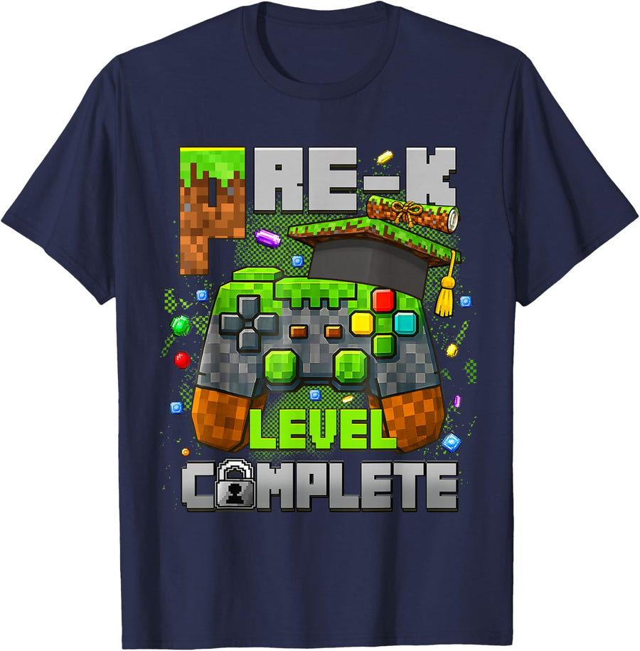 Pre K Level Completed Happy Last Day of School Videos Game T-Shirt - Navy Blue