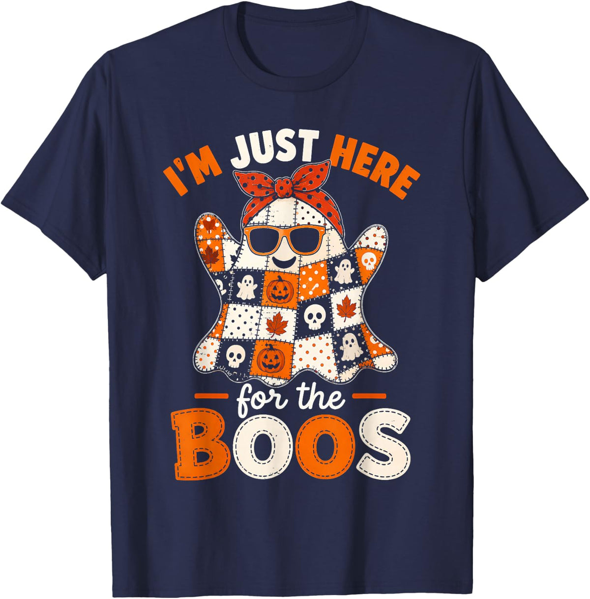 Im Just Here for The Boos Funny Halloween Ghost T-Shirt - Navy Blue