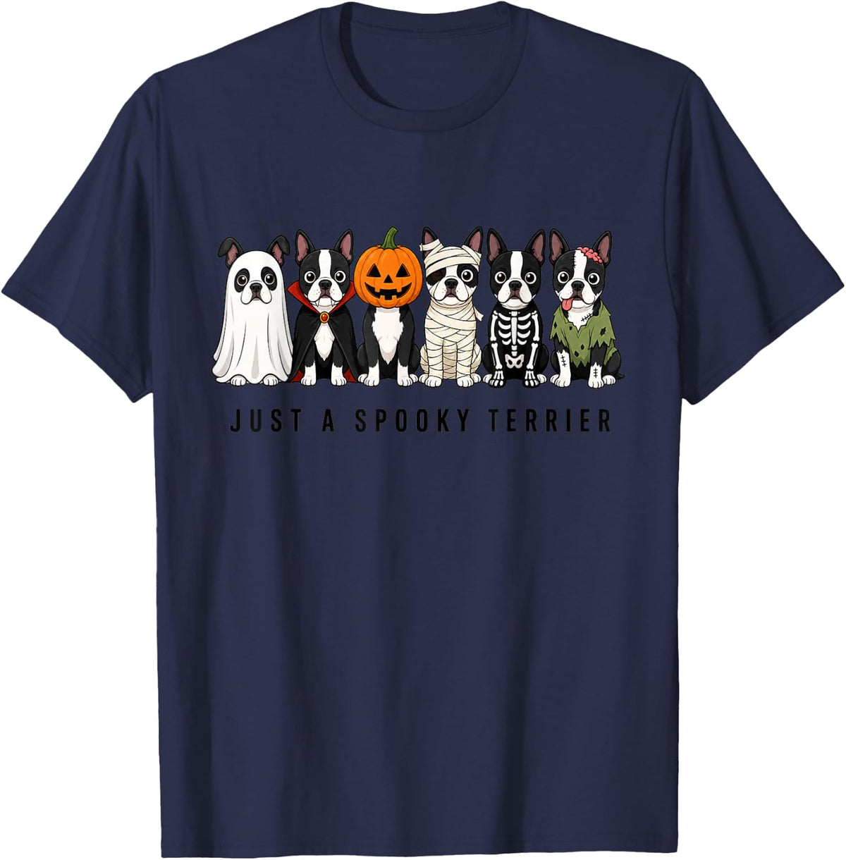 Cute Funny Just A Spooky Boston Terrier Dog Ghost T-Shirt - Navy Blue