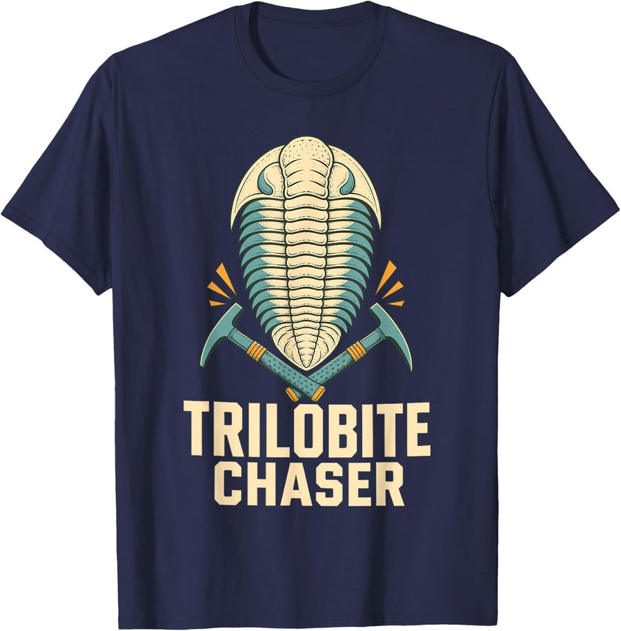 Trilobite Chaser Geology Fossil Rock Hammer T-Shirt - Navy Blue