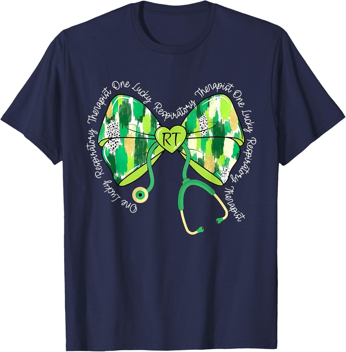 Coquette Stethoscope Respiratory Therapist St Patrick's Day T-Shirt - Navy Blue