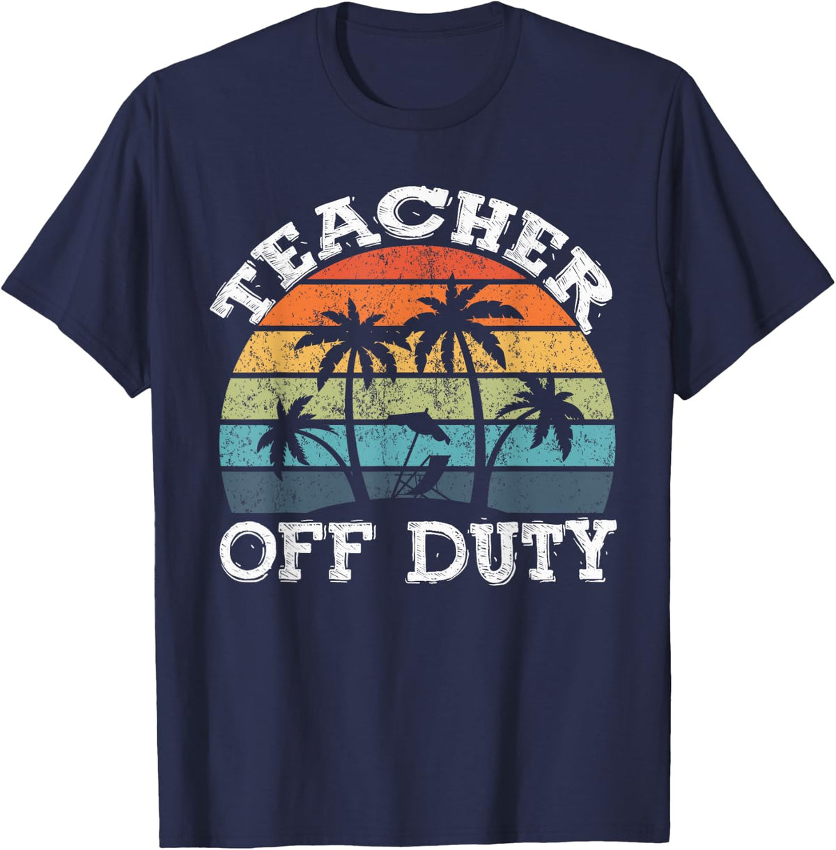 Vintage Palm Tree Summer Teacher Off Duty T-Shirt - Navy Blue