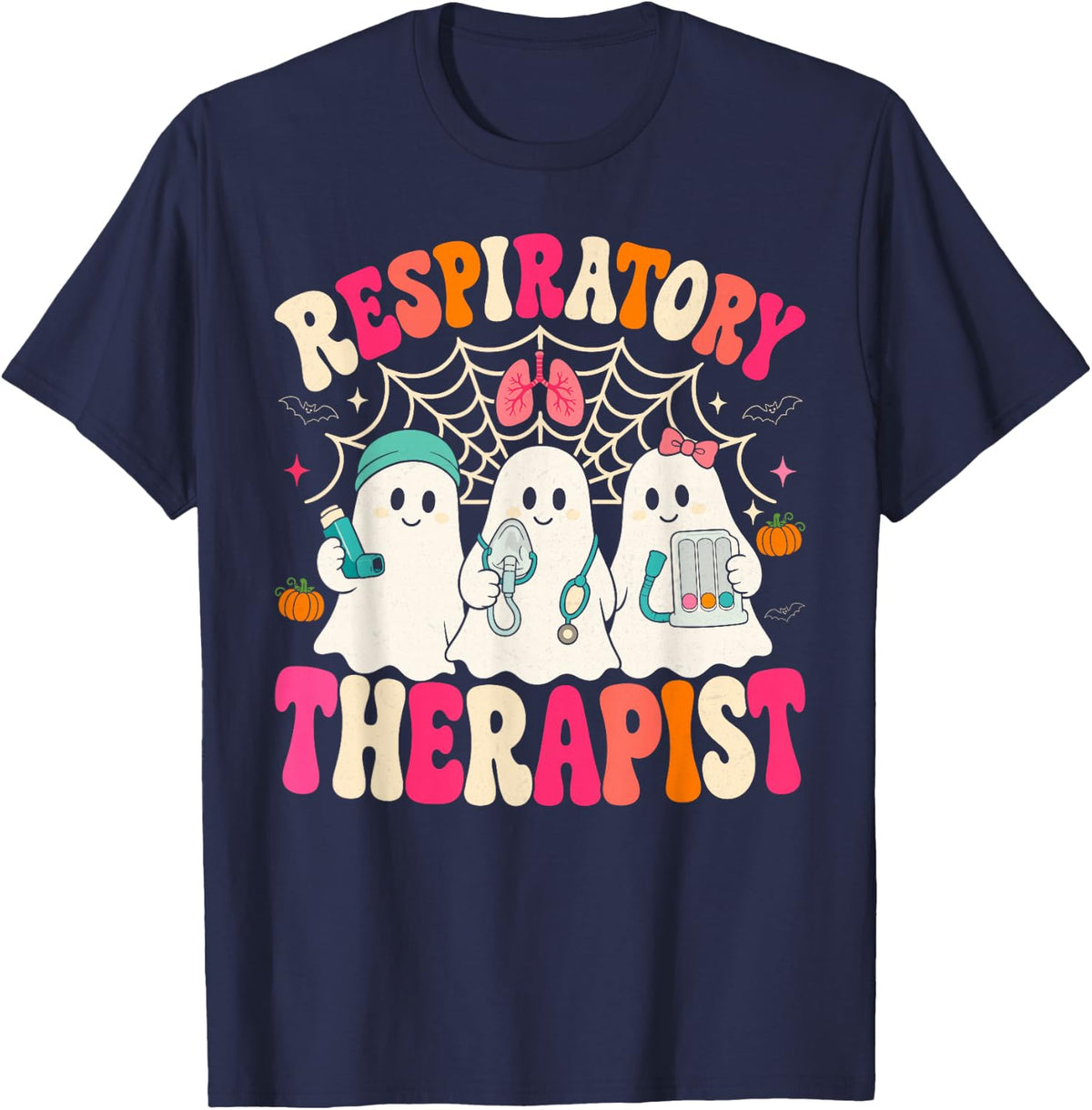 rt Respiratory Therapy Halloween Respiratory Therapist T-Shirt - Navy Blue