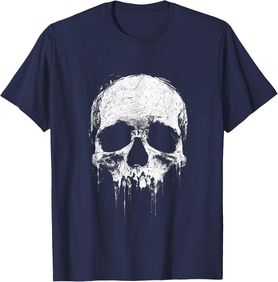Melting Skull Gothic Art Grunge Horror Occult Death Dark Alt T-Shirt - Navy Blue