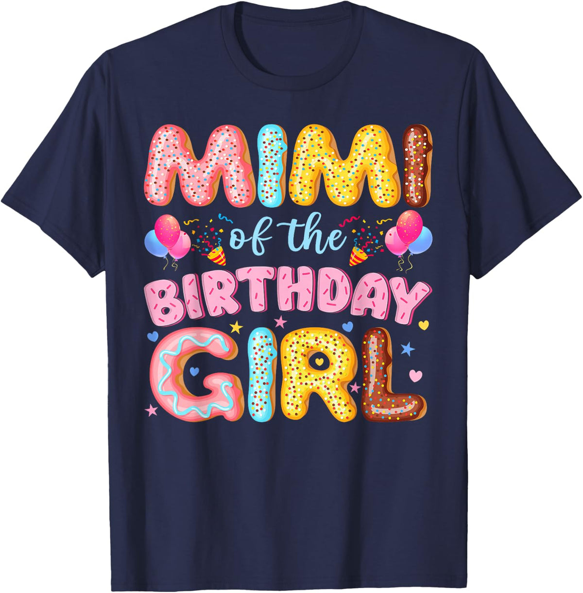 Mimi of The Birthday Girl Donut Lover Party Matching T-Shirt - Navy Blue