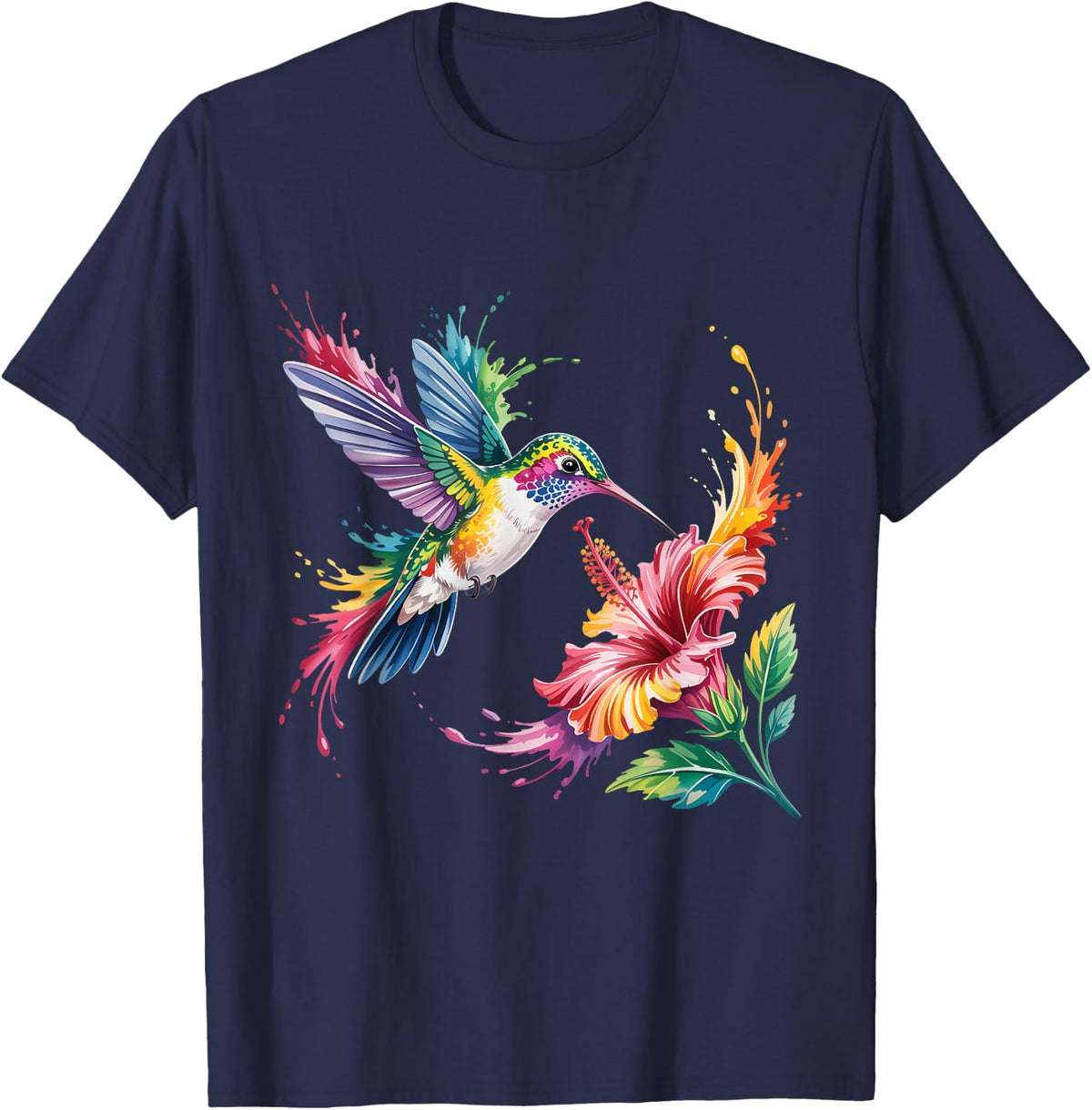 Hummingbird Animal Lover Nature Graphic Art Tropical Bird T-Shirt - Navy Blue