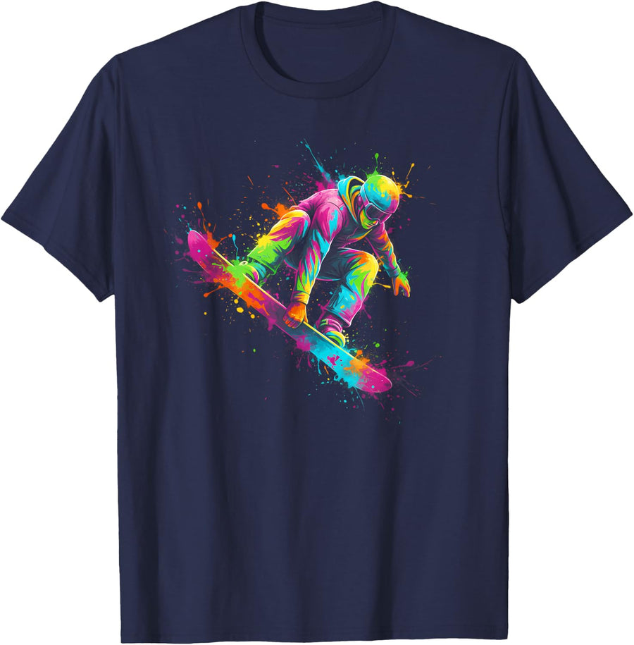Snowboarder Extreme Sports Paint Splash T-Shirt - Navy Blue