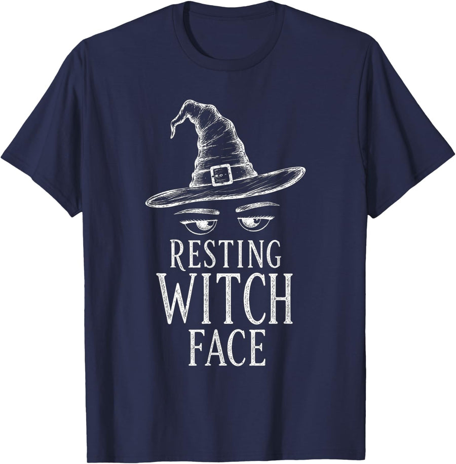 Halloween Funny Resting Witch Face T-Shirt - Navy Blue