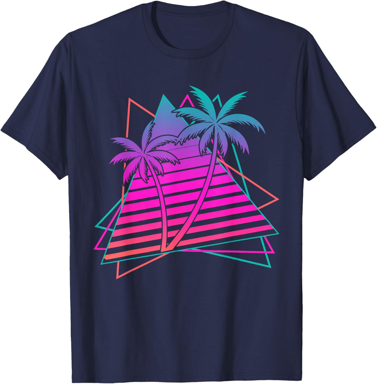 Palm Trees Synthwave Aesthetic 1980s Tropical Vaporwave Tees T-Shirt - Navy Blue