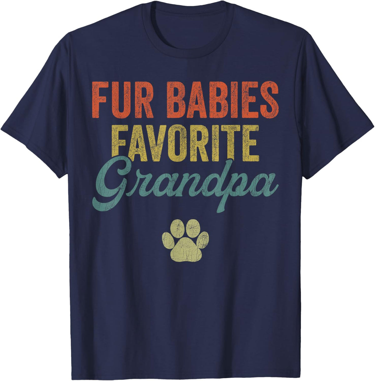 Dog Dad Father's Day, Vintage Favorite Fur Babies Grandpa T-Shirt - Navy Blue