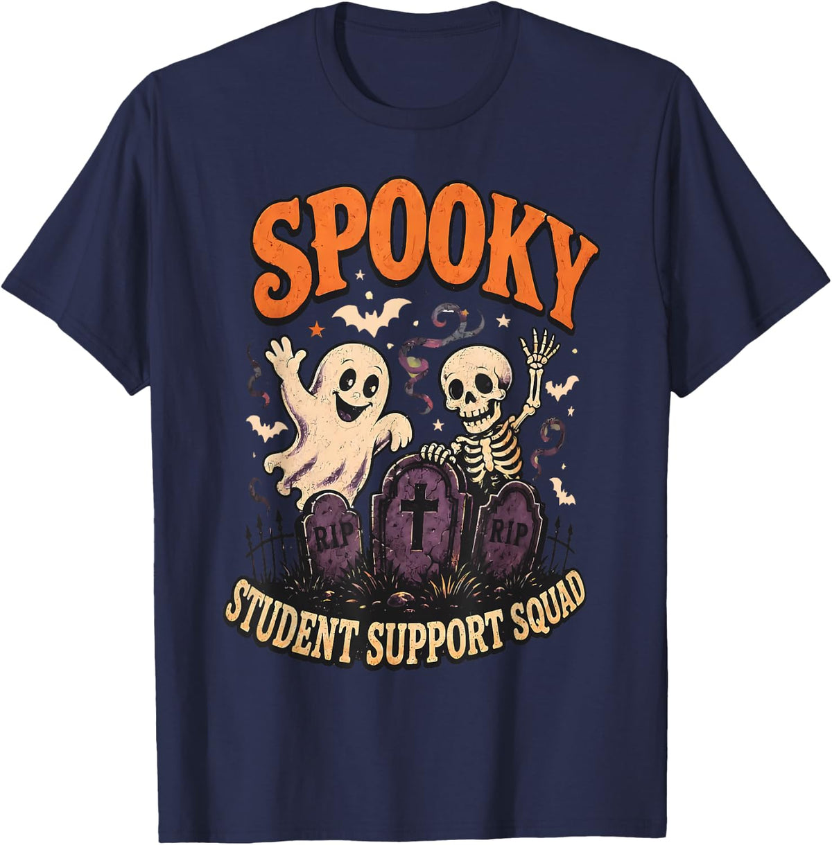 Spooky Student Support Squad Paraprofessional Halloween T-Shirt - Navy Blue