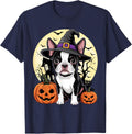 Aesthetic Halloween Boston Terrier Dog Witch Pumpkin T-Shirt - Navy Blue